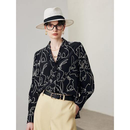 真丝衬衫女2025春夏新款双绉印花V领通勤显瘦长袖100%桑蚕丝上衣 商品图0