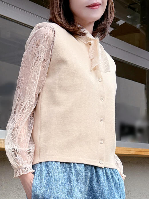 TYNVIE 蕾丝袖围巾领开衫-米白 商品图2