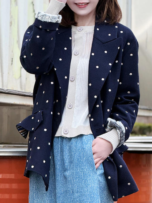 TYNVIE 荷叶边袋口装饰廓形西装-蓝色白点 商品图3