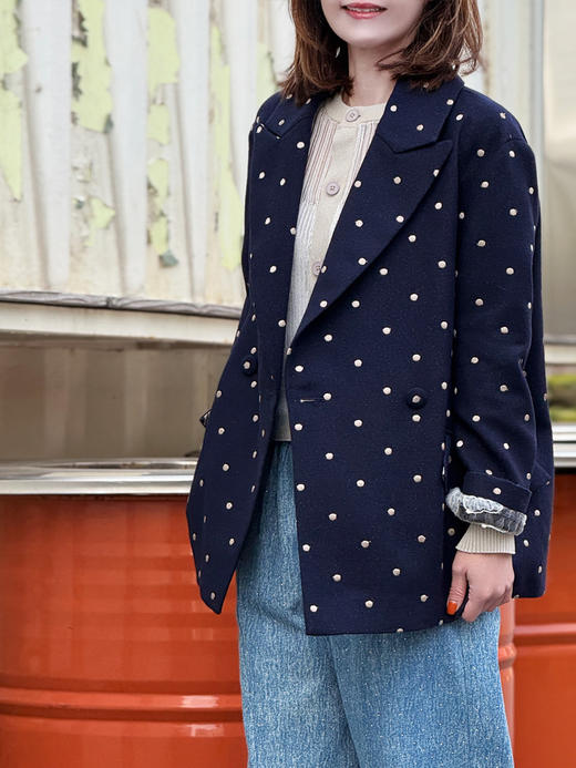 TYNVIE 荷叶边袋口装饰廓形西装-蓝色白点 商品图8