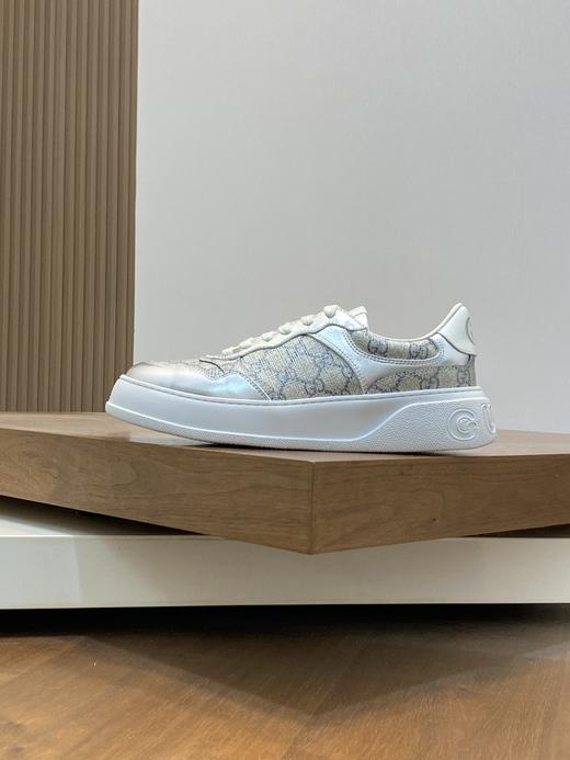 GUCC*古家GG Supreme 皮革 厚底系带 低帮 板鞋 女款 银色（HC） 商品图1