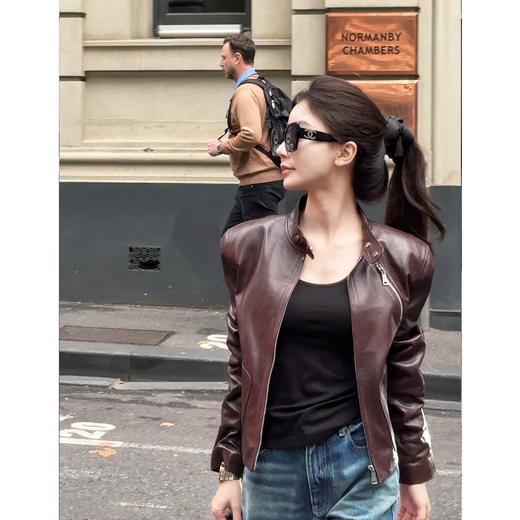 COCO ZONE “咖啡街区”高级感立领拉链皮衣外套ACC1D2741 商品图0