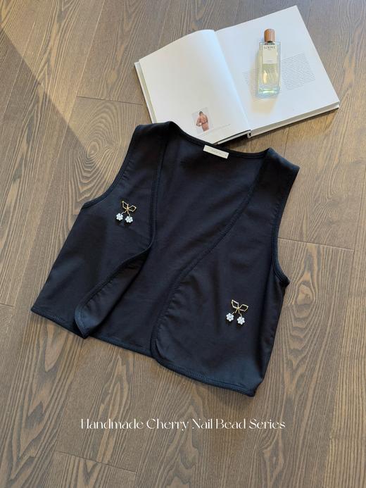 宝藏搭配单品 车厘子手工钉珠系列 | 马甲/背心 黑色 商品图0