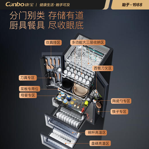 康宝（Canbo）消毒柜 家用商用 别墅 大平层立式大容量高温碗筷餐具收纳消毒碗柜 双开门厨房 二星级 388L XDZ388-C1 商品图2