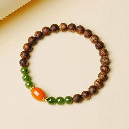 蜜蜡转运珠沉香和田玉手串6mm  天然碧玉珠串手链传承工艺制作国风设计带证书 商品图1