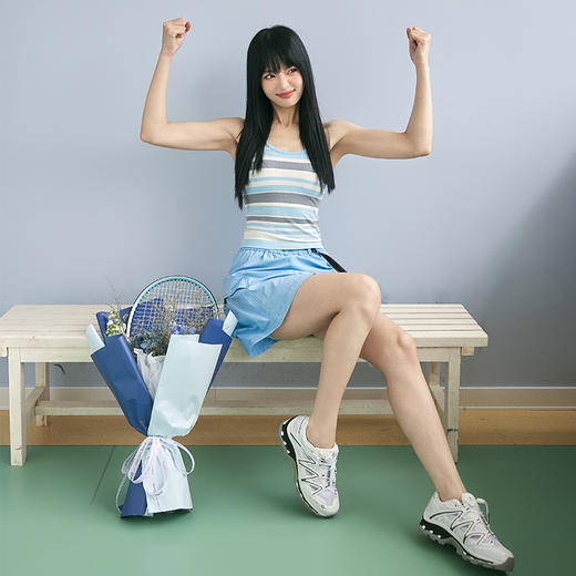 Leorrey/乐拉撞色一体织带罩杯撞色条纹瑜伽工字背运动背心WX1127 商品图4