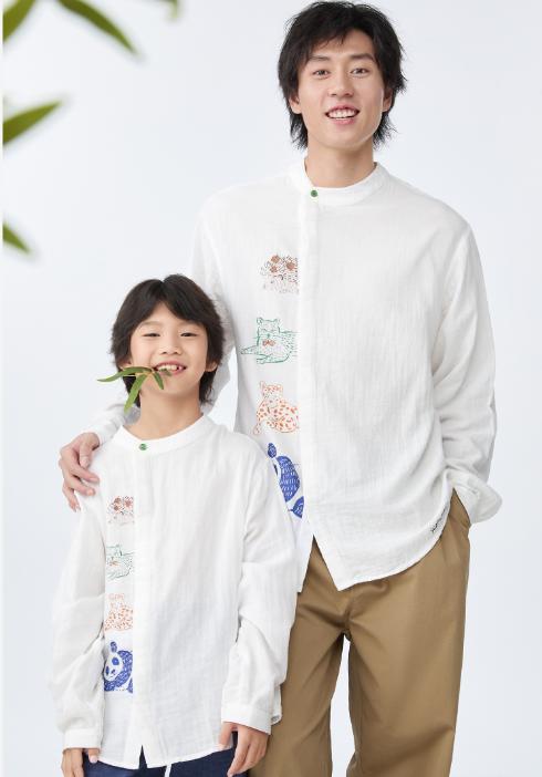 老米优品🎈 【品牌授权】《动物世界亲子复古国风衬衫》纯棉双层纱！森林棠25春款  国风斜襟小立领亲子款纱布衬衫20522502 商品图5