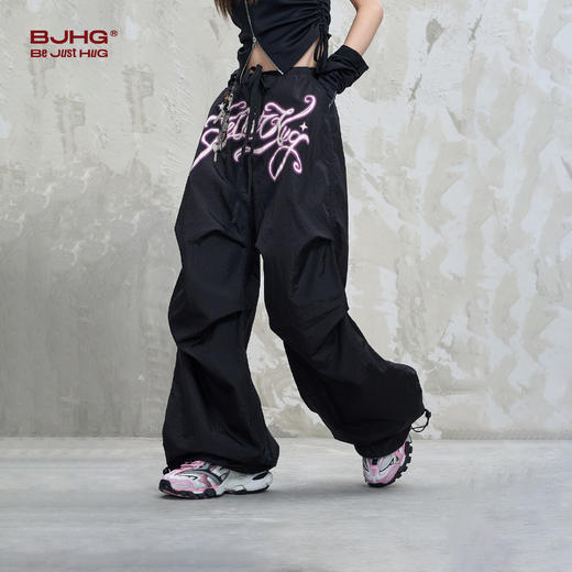 BJHG不计后果休闲阔腿裤女款夏季潮牌新款宽松裤子美式印花伞兵裤 商品图1