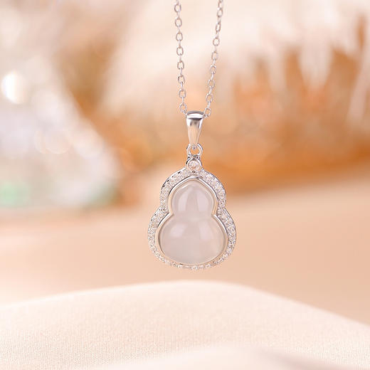 【招财】S925银白玉髓铜钱镶边锆石项链【CW-YSDZ019】 商品图1