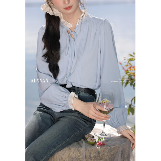 鹿向南「风吹蓝铃」法式蓝色衬衫 商品图3