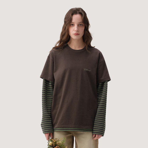 714street重磅300g纯棉假两件长袖T恤男2025春季新款毛巾料体恤衫 商品图1