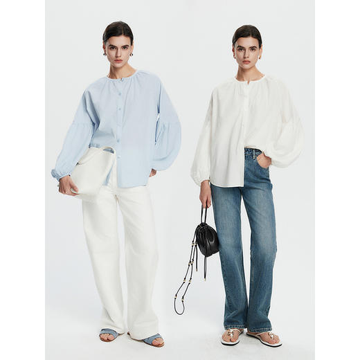 棉仓362604015-初棉天丝棉灯笼袖衬衫 商品图4