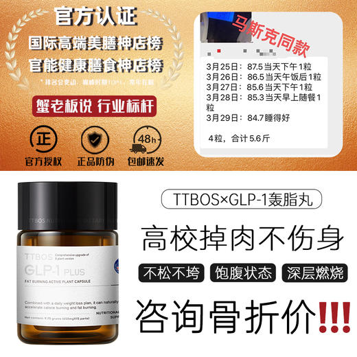 马斯克同款美国TTBOS轰脂丸激活GLP-1受体口服饱腹掉肉16+8轻断食 商品图0