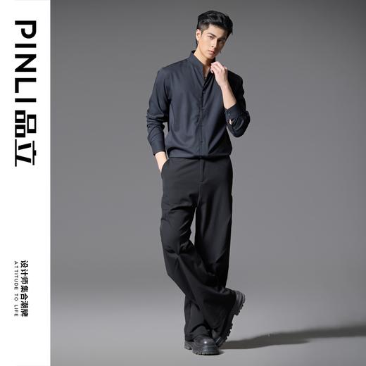 PINLI品立2025秋季新款新中式立领长袖衬衫男设计感休闲免烫衬衣GD251113017 商品图3