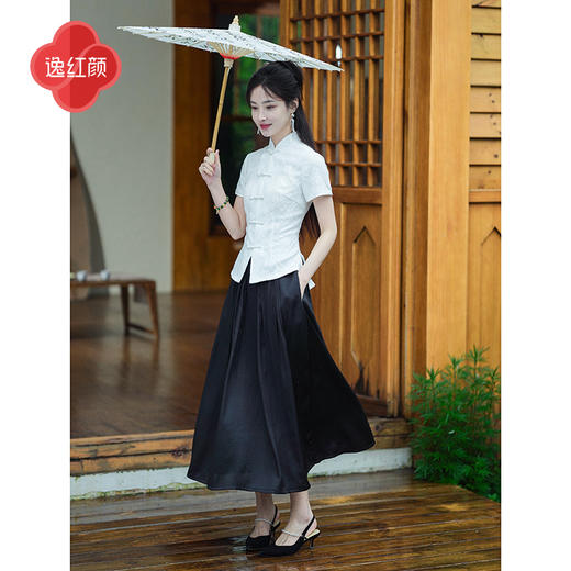 上海逸红颜月吟2025年夏季新款蕾丝立领前开襟新中式国风旗袍上衣 商品图2