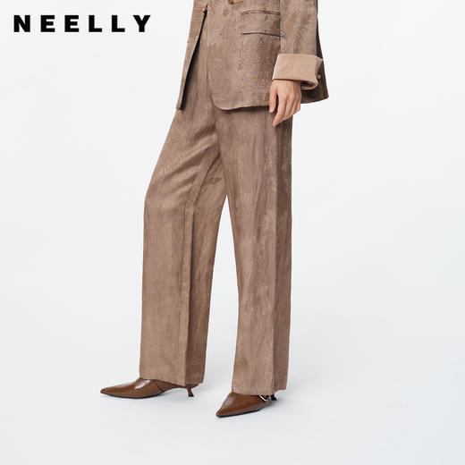 NEELLY纳俪商场同款春季新款高级感新中式暗纹印花直筒休闲裤女N25024H04566 商品图0