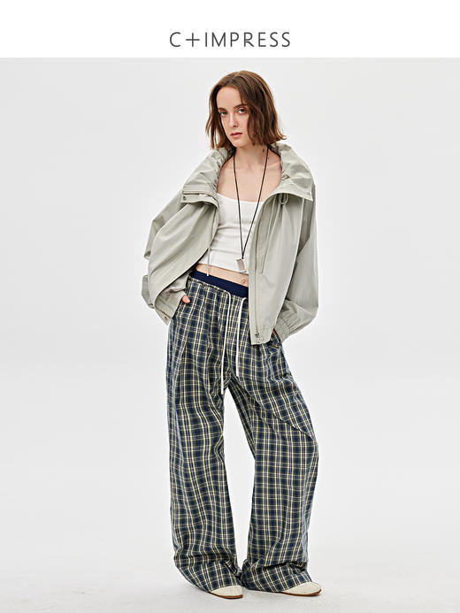C+IMPRESS西嘉|全棉复古格子裤女2025春季新款撞色抽绳休闲运动裤KZ2501039 商品图3