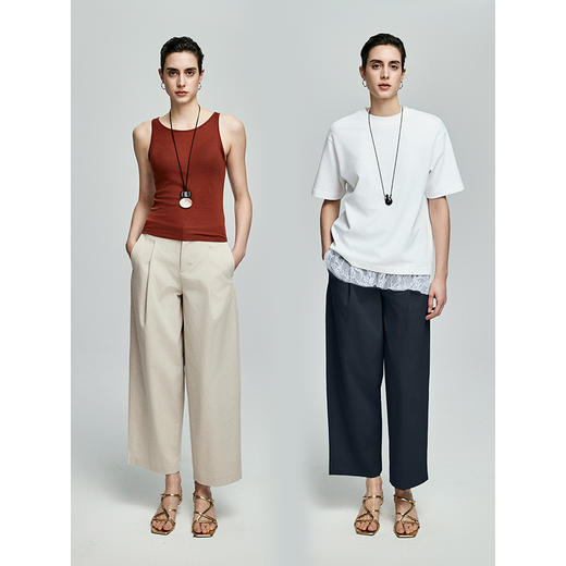 棉仓362618015-初棉褶裥微弹斜纹弧摆锥型奇诺裤 商品图4