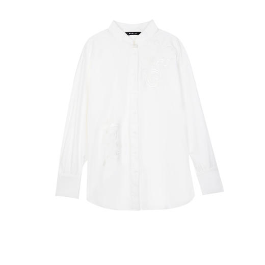 NEELLY纳俪商场同款春季同款简约纯白衬衫女韩版宽松百搭短衬衣N25024B04553 商品图3