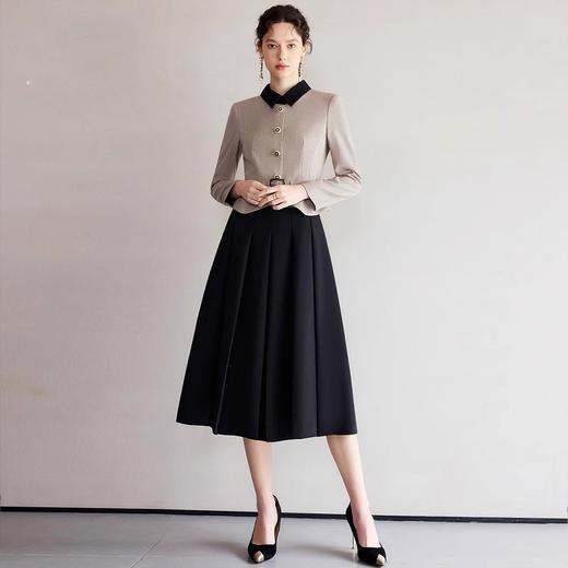IWY/卡其色拼接高端气质撞色拼接设计感假两件连衣裙女正式场合西装裙Q1249 商品图4