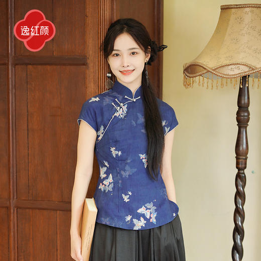 上海逸红颜疏雪2025夏季新款夏日凉爽复古文艺苎麻新中式旗袍上衣 商品图1