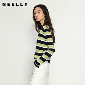 NEELLY纳俪商场同款春季新款显白绿色条纹针织衫女高级感穿搭上衣N25022A01071