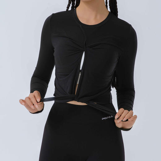 Butterfly系列兰精天丝前侧褶皱开叉长袖上衣POPBASIC 商品图2