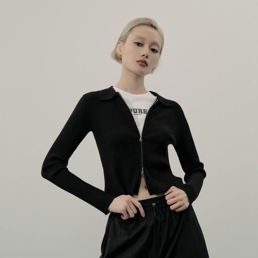 【商场同款】麦檬春秋双拉链翻领修身短款开衫4F8335311Q 商品图3