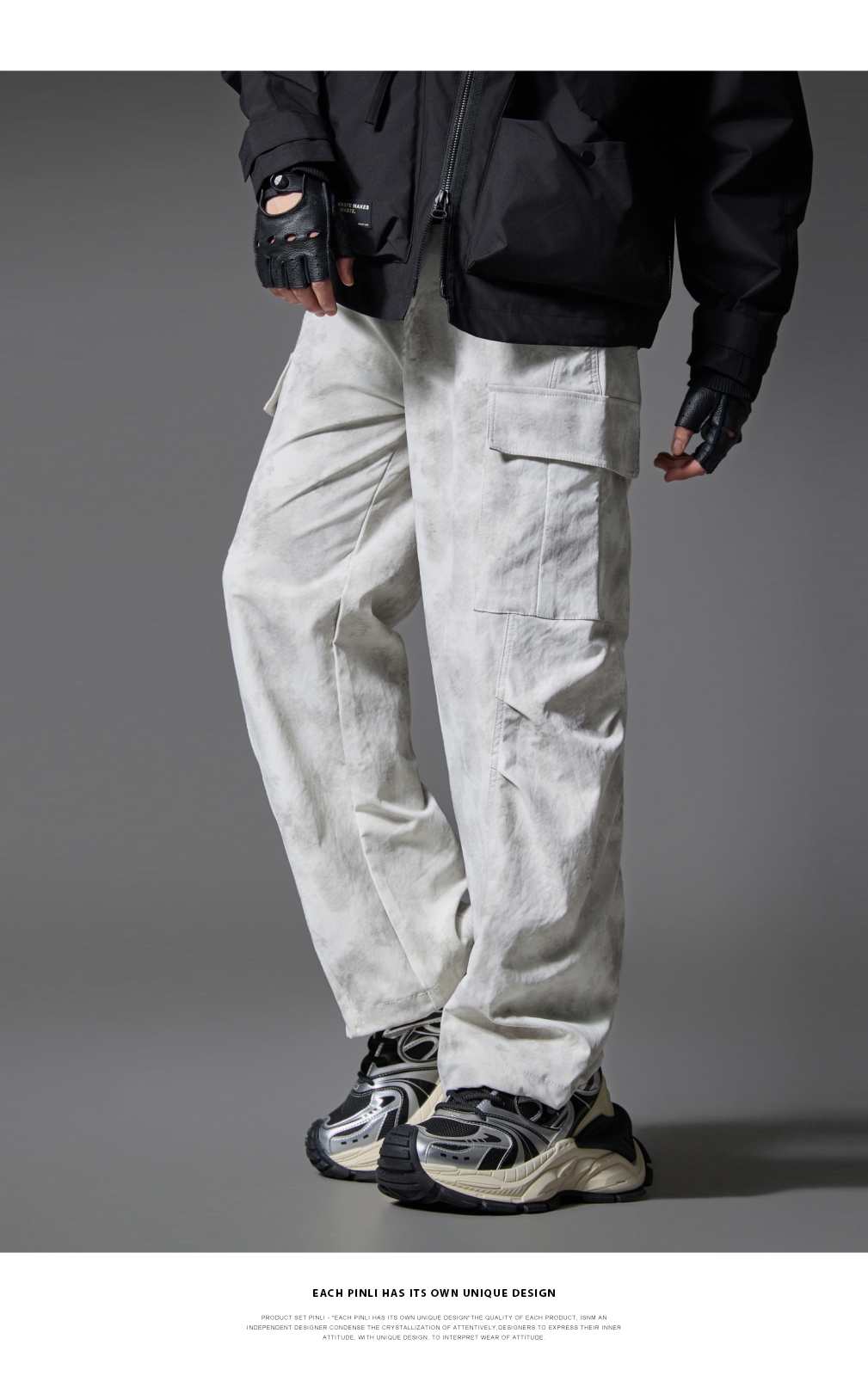 PINLI品立2025春季新款扎染宽松工装裤男士潮牌直筒裤美式伞兵裤GD251117089