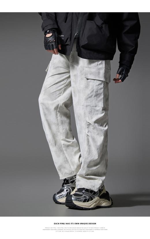 PINLI品立2025春季新款扎染宽松工装裤男士潮牌直筒裤美式伞兵裤GD251117089 商品图0