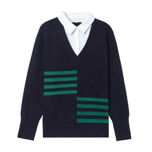 CC-5-6328春秋季新款拼接设计感假两件长袖针织衫百搭宽松上衣 商品图4