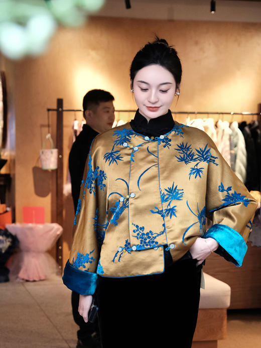 盛唐牡丹|梅兰竹菊漳缎偏襟外套 商品图0