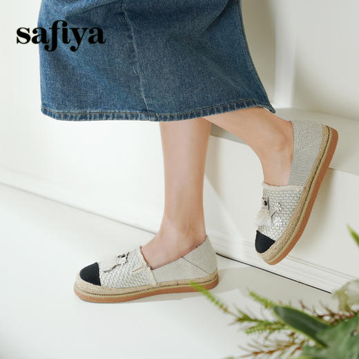 Safiya/索菲娅2025小香风猫咪立体拼贴平底百搭平底草编渔夫鞋SFD1112078 商品图6