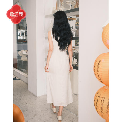 上海逸红颜拢月2025年夏季新款新中式国风山水提花软绸抽褶连衣裙 商品图4