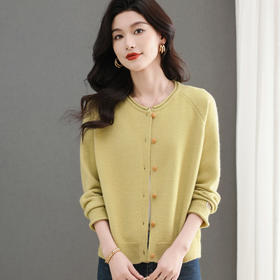 CC-5-6321春秋季新款大方气质简约纯色短款圆领针织开衫休闲宽松上衣