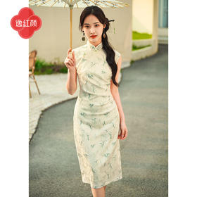 上海逸红颜云竹2025年夏季新款国风肌理感提花竹叶印花新中式旗袍