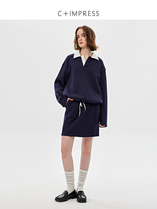 C+IMPRESS西嘉|MIU风衬衫领拼接撞色宽松卫衣/半裙套装女2025春季WY2501022 商品图2