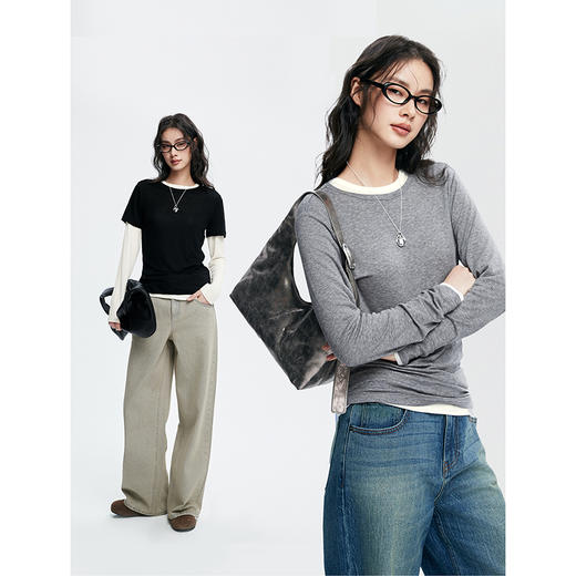 棉仓362601017-初棉天丝羊毛MIU系叠穿组合打底衫奢感微透合体舒适软糯打底衫 商品图2