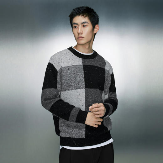 GXG男装  灰色撞色简约时尚圆领针织衫毛衣男士  冬季热卖毛衫 商品图2