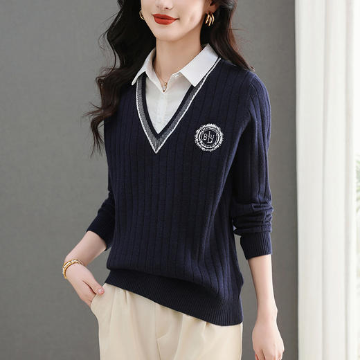 CC-5-6333新款春假两件针织衫女POLO领洋气毛衣外套女港风气质翻领上衣 商品图0