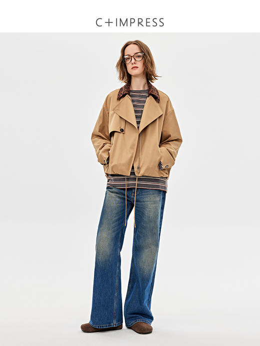 C+IMPRESS西嘉|醋酸羊毛复古巴恩风可脱卸豹纹领子两穿夹克外套女WT2501020 商品图3