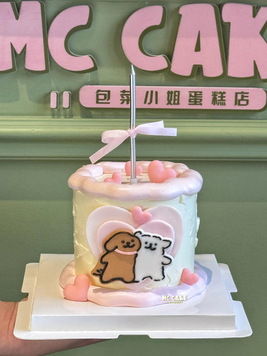 情人节限定|线条小狗爱心蛋糕（包含原图蜡烛） 商品图0