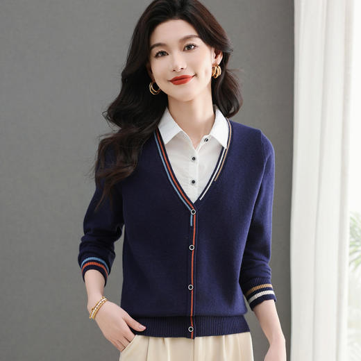 CC-5-6329设计感小众百搭假两件短款针织衫港味优雅时髦气质年轻上衣 商品图2