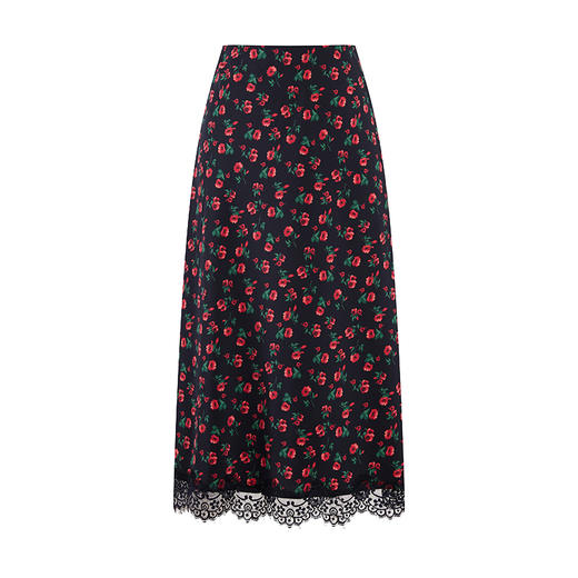 HeyDress原创玫瑰印花半身裙女春季法式优雅浪漫蕾丝拼接a字半裙 商品图4