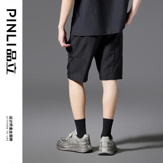 PINLI品立2025春夏新款男士简约休闲宽松短裤潮牌百搭黑色五分裤B252117017 商品图2