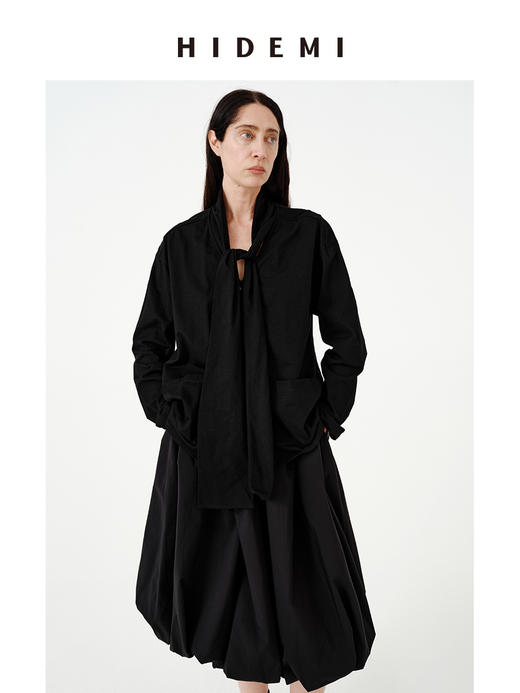 HIDEMI甄选进口纯棉纱线极简围巾T恤设计感V领口袋长袖纽扣衬衫女 商品图11