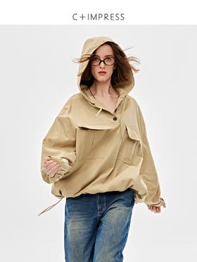 C+IMPRESS/西嘉轻户外巴恩风亚麻风衣女抽绳连帽工装小个子外套春FY2501009
