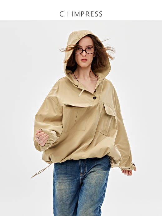 C+IMPRESS/西嘉轻户外巴恩风亚麻风衣女抽绳连帽工装小个子外套春FY2501009
 商品图0