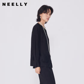 NEELLY纳俪商场同款春季新款莱赛尔长袖衬衫女纯色显瘦衬衣通勤N25024B04584