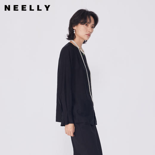 NEELLY纳俪商场同款春季新款莱赛尔长袖衬衫女纯色显瘦衬衣通勤N25024B04584 商品图0